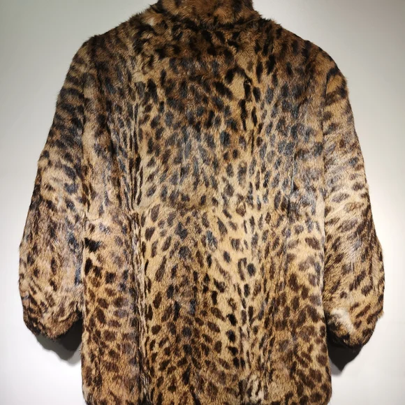 Leopard Print Rabbit Fur Coat Vintage LARGE